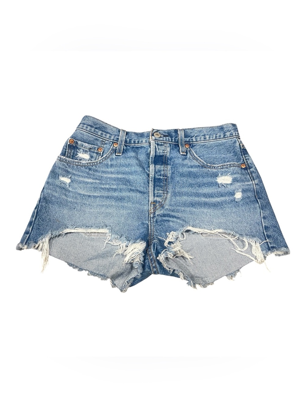 Levi's Premium 501 Cut Off Shorts Women's 29 Blue 100% Cotton Button Fly Frayed